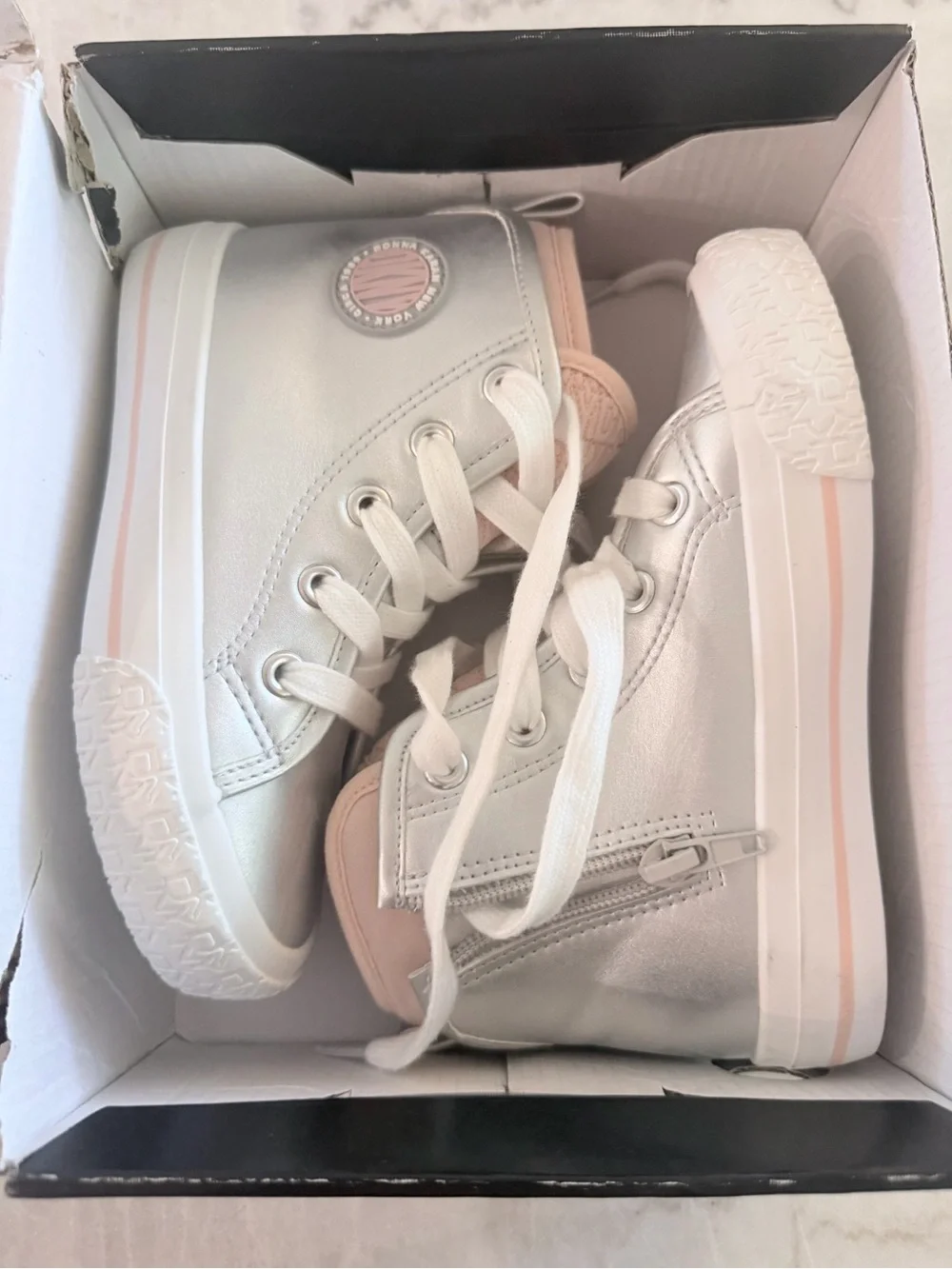 DKNY Little Girls Hannah Brooke metallic high-top sneakers